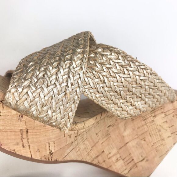 Nine West Gold Weave Crisscross Cork Wedge Sandals NEW - Picture 10 of 14